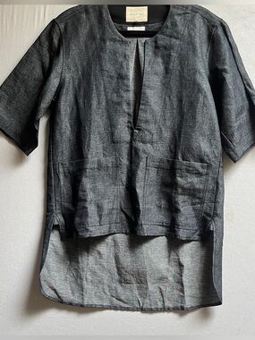 Nicholas Daley Black Irish Linen High-Low Pullover Tunic Top Sz 36